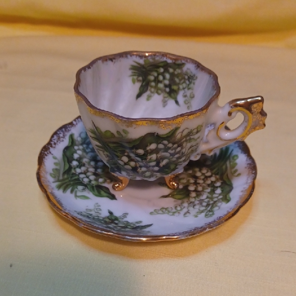 Vintage Floral Mini Porcelain Teacup and Saucer - Napco Hand Painted